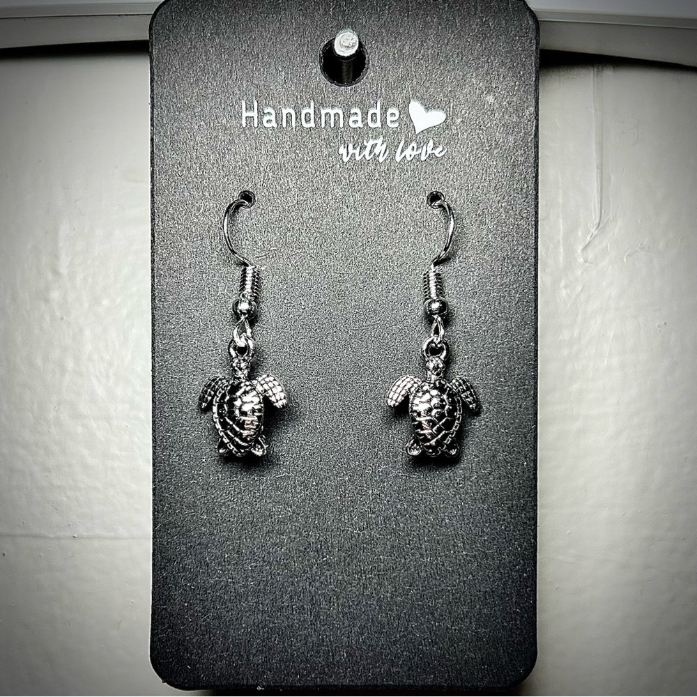 Silver Turtle Dangle Earrings